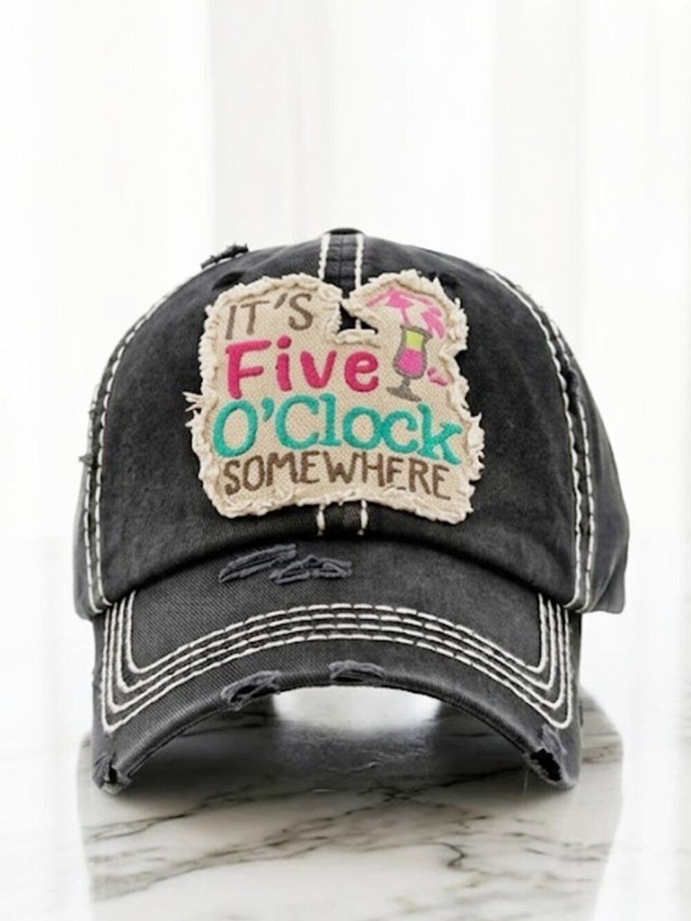 Black Its Five OClock Somewhere Ladies Ball Cap - Picture 1 of 5